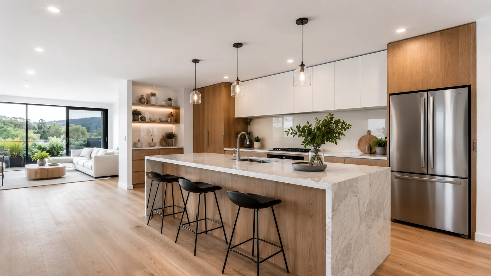 AI-generated concept of a modern open-plan kitchen renovation
